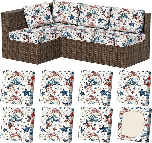 8Pcs Stretch Patio Cushion Covers, Outdoor Couch & Sofa Replacement Slipcovers for Patio Furniture Cushion Covers, Washable Reusable Furniture Protector