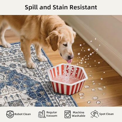 Washable 4-Piece Kitchen Floor Mats: Farmhouse Non-Slip Kitchen Sink Rug Easy Clean Water-Resistant Runners for Hallway Bathroom Soft Decorative Carpet for Pet Feeding Area(2x3+2x4+2x5+2x6,Blue)