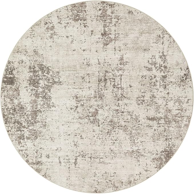 UERMEI 5ft Round Area Rug Living Room Rugs - 5x5 Washable Neutral Modern Abstract Soft Thin Rug Indoor Floor No Slip Rug Carpet for Bedroom Under Dining Table Home Office Decor - Dark Brown