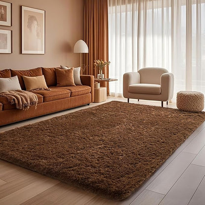 Ophanie Brown Rugs for Living Room Bedroom, 6x9 Fluffy Fuzzy Furry Carpet, Plush Soft Shaggy Bedside Indoor Floor Area Rug for Kids Girls Boys Baby Teen Dorm Nursery Home Decor Aesthetic