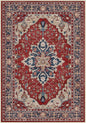 RELEANY Area Rugs Round 8ft Washable Non-Slip, Floral Vintage Distress Print Pattern Medallion Carpet for Living Room Bedroom Dining Room, Red Blue