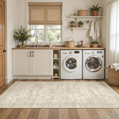 Runner Rug 3x6 Washable Non-Slip Kitchen Runner Rugs for Bathroom Laundry Room Beige Vintage Floor Carpet Runners for Hallway Entryway