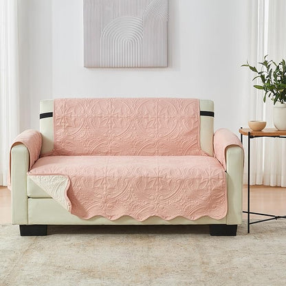 Great Bay Home Reversible Loveseat Cover - Washable Slipcover Furniture Protector with Elastic Straps - Perfect for Kids & Pets - Quilted & Stitched Detail (Dusty Rose/Taupe)