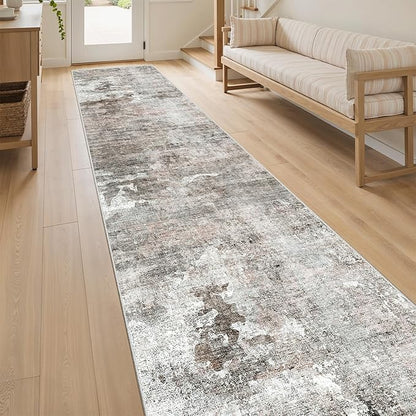 Runner Rug 2x12 Washable Non-Slip Hallway Runner Rugs for Kitchen Bathroom Laundry Room Pink/Grey Vintage Floor Carpet Runners for Hallways Entryway