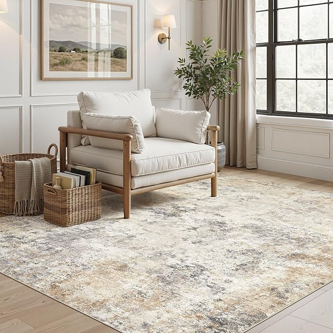 UERMEI 5x7 Area Rug Living Room Rugs - Washable Neutral Modern Abstract Soft Thin Large Rug Indoor Floor No Slip Rug Carpet for Bedroom Under Dining Table Home Office Decor - Golden Grey
