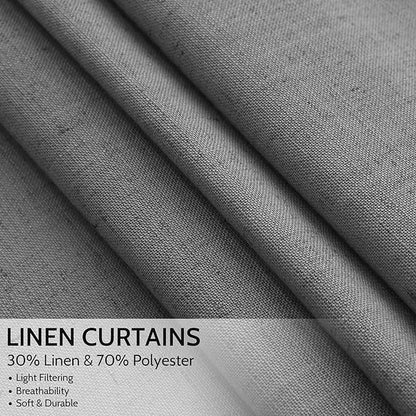 Nanspring Blazer Grey Curtains Linen Blend Light Filtering Back Tab Curtain 84 Inches Long, Semi Sheer Privacy Drapes for Living Room & Bedroom,Simple Style 52x84 inch, 2 Panels