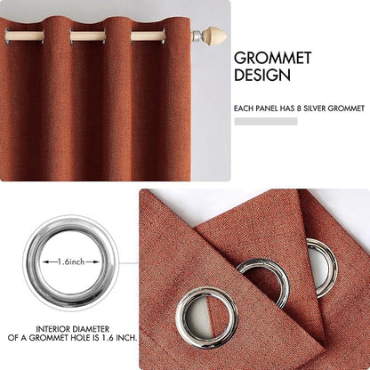 MIULEE Linen Curtains for Bedroom 100% Blackout Thermal Insulated Burnt Orange Grommet Room Darkening Curtains & Drapes Rust Terracotta Fall Decor for Living Room Nursery 52 x 54 Inch (2 Panels)
