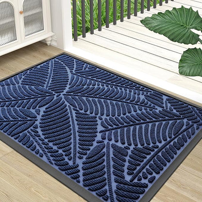 Colorxy Waterproof Doormat, Sturdy Natural Rubber Front Indoor Mat, Non Slip Low Profile Indoor Outdoor Door Mats, Stain and Fade Resistant Floor Mat, Easy Clean Patio Entrance Mat, 30''x17'', Navy