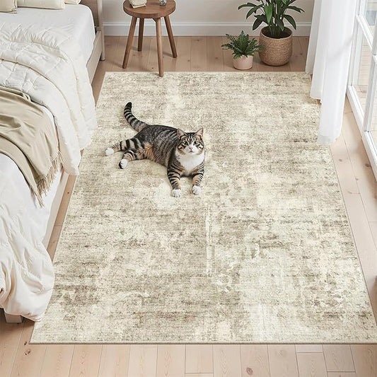 4x6 Area Rugs for Living Room, Vintage Washable Rugs for Dining Room, Bedroom, Home Office Decor, Non-Slip Beige/Gray Carpet Thin Rug