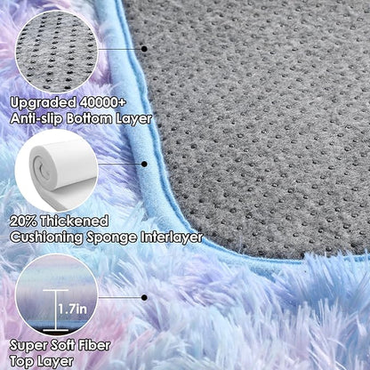 ONASAR Fluffy Area Rugs for Girls Bedroom, 4x6 Purple Rainbow Bedside Rug, Indoor Cute Ultra Soft Plush Shag Floor Carpets for Nursery Kids Teen Girl Dorm Princess Room Playroom Home Decor