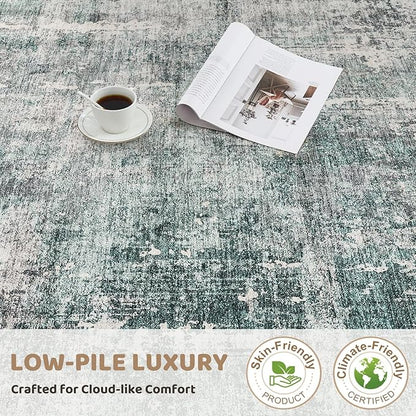 UERMEI 10x12 Area Rug Living Room Rugs - Washable Neutral Modern Abstract Soft Thin Large Rug Indoor Floor No Slip Rug Carpet for Bedroom Under Dining Table Home Office Decor - Green/Grey
