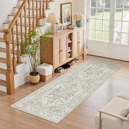 Madane Hallway Runner Rug - 2x5 Rug Runner Washable Runner Rugs Non-Slip Low-Pile Kitchen Runner Rug Laundry Room Rug Throw Carpet for Entrance Bedroom Living Room (2'x5', Beige/Brown)