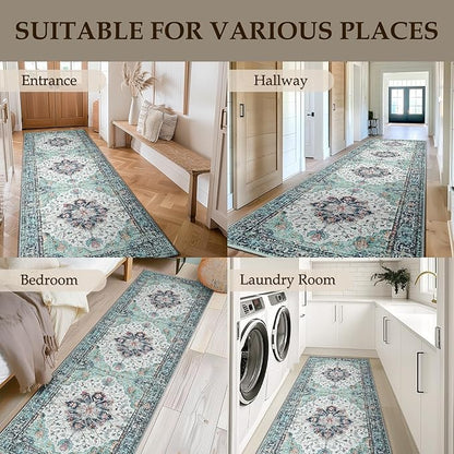 Area Rugs 2'x10' Runner Rug Non Slip Washable for Kitchen Hallway Bedroom Beside Laundry Room Bathroom Rug, Floor Carpet, Green Navy Blue White Red Teal Colorful