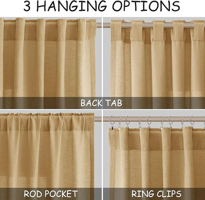 Gold Yellow Linen Curtains 84 Inch Length 2 Panels Set for Living Room Rod Pocket Back Tab Light Filtering Window Drapes for Bedroom Dining Room Protect Privacy Country Farmhouse Decor 52x84