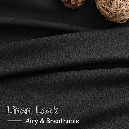 Linen Black Curtains 145 inch Extra Long for Living Room Back Tab Light Filtering Semi Sheer Drapes Modern Farmhouse Coastal Decor Cotton Textured Curtain for Floor to Ceiling High Window 52x145
