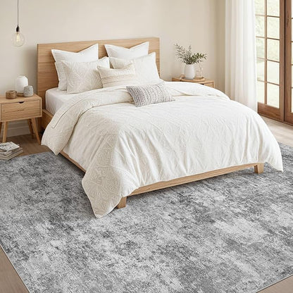 Nakagishi 9x12 Area Rugs Living Room: Washable Abstract Large Neutral Soft Rug Stain Resistant Modern Indoor Floor Non-Slip Carpet for Bedroom Nursery Kids Playroom Office Dining Room Dorm- Grey