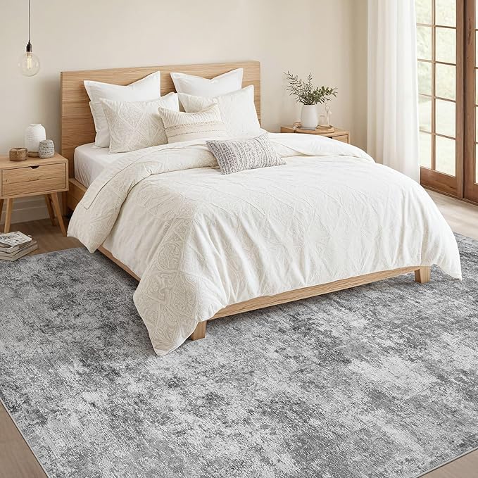 Nakagishi 8x10 Area Rugs Living Room: Washable Abstract Large Neutral Soft Rug Stain Resistant Modern Indoor Floor Non-Slip Carpet for Bedroom Nursery Kids Playroom Office Dining Room Dorm- Grey
