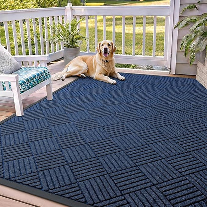 OLANLY Front Door Mat Outside Entrance 71x47, Absorbent, Heavy Duty Sturdy Natural Rubber Doormat Indoor Outdoor, Stain Fade Resistant, Non-Slip Low Profile Floor Mat for Entryway, Navy Blue Diamond
