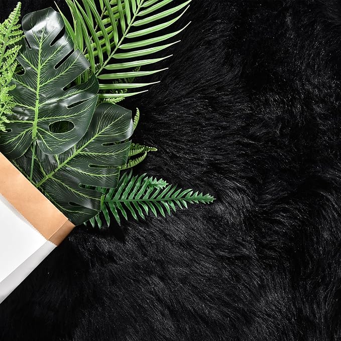 Goolela Black Round Area Rug 6ft Fluffy Fuzzy Circle Rug for Bedroom Living Room Faux Sheepskin Fur Plush Shaggy Washable