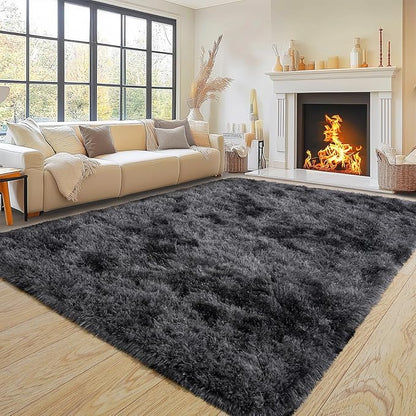 Pionblank Super Fluffy Area Rug for Living Room 5x7 Feet, Modern Indoor Shaggy Carpet, Soft Plush Non Slip Rugs for Bedroom Kids Room Cloakroom Home Decor, Dark Grey
