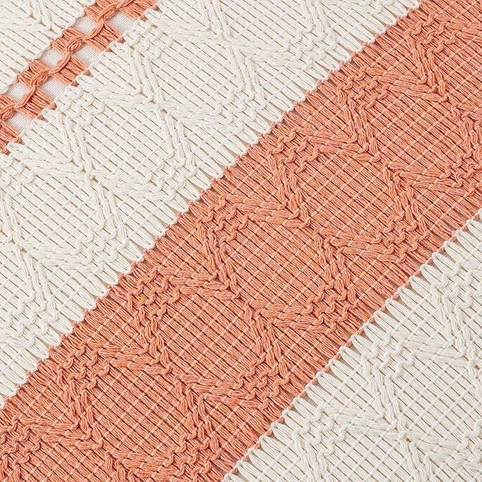 Fancy Homi Set of 1 Boho Coral Decorative Throw Pillow Cover 20x20 Inch for Couch Bed Sofa, Aesthetic Modern Organic Farmhouse Home Decor, Soft Cotton Cute Accent Macrame Woven Cushion Case