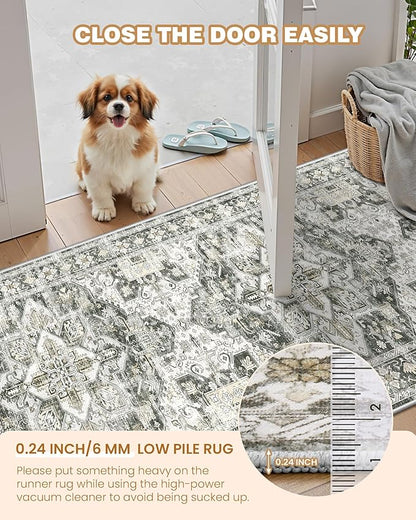 Kitchen Runner Rug Non Slip Washable 2.5x8, Soft Low Pile Entryway Rug Runners for Hallways,Carpet Runner for Living Room,Kitchen, Laundry, Bathroom(Grey/Beige,2.5'x8')