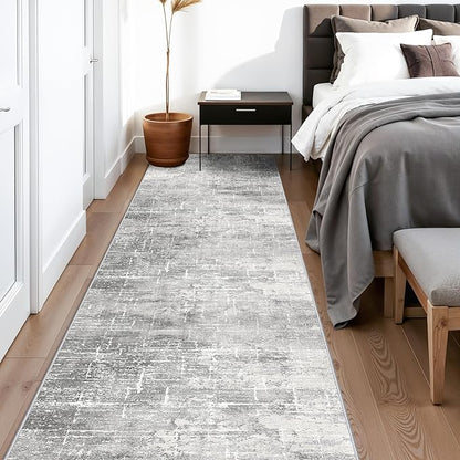 2'6x14 Abstract Kitchen Area Rugs: Farmhouse Washable Non-Slip Long Hallway Rug Soft Stain-Resistant Entryway Bathroom Floor Mat Low-Pile Nursery Living Room Bedroom Carpet(2'6x14,Light/Grey)