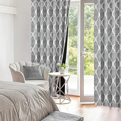 Beauoop 100% Blackout Curtains 63 Inches Long 2 Panels for Bedroom Living Room Grey Moroccan Geo Room Darkening Thermal Insulated Soundproof Rod Pocket Back Tab Window Treatments Drapes, 50x63
