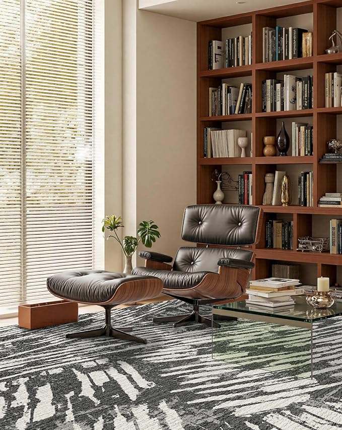 Latte&Fog 5x7 Area Rugs for Living Room Bedroom, Modern Abstract Washable Rug, Boho Non Slip Low Pile Carpet for Indoor Dining Room,Dorm, Classroom, College Dorm,Farmhouse and Kids Room - Black White