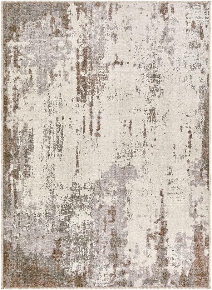 UERMEI 4x6 Area Rug Living Room Rugs - Washable Neutral Modern Abstract Soft Thin Rug Indoor Floor No Slip Rug Carpet for Bedroom Under Dining Table Home Office Decor - Brown/Grey/Beige