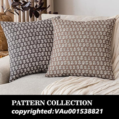 Foindtower Set of 2 Decorative Neutral Floral Print Throw Pillow Covers Vintage Accent Farmhouse Cushion Covers Boho Home Decor for Sofa Chair Couch Bedroom Living Room,18×18 Inch,Brown