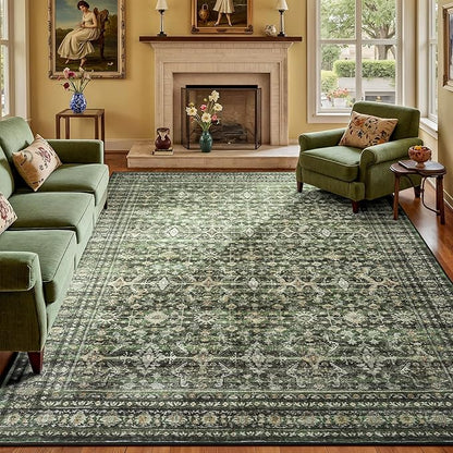 Lofus 8x10 Area Rug for Living Room,Green Washable Large Rugs with Non-Slip Backing,Soft Boho Carpets for Bedroom Dining Room Home Office Indoor Nursery