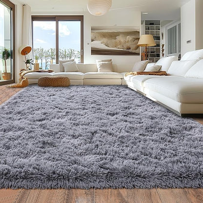 Rugs for Living Room 8x10, Soft Shaggy Modern Shag Area Rug for Bedroom, Upgrade Non-Slip Plush Fluffy Carpet for Kids Boys Girls Room Home Decor Aesthetic, Grey