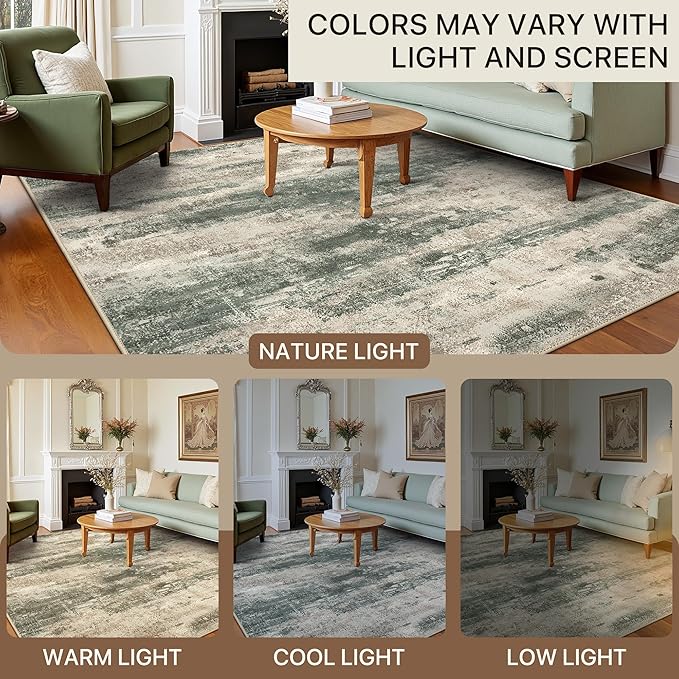 2x3 Rugs for Entryway Entrance Kitchen Bathroom, Machine Washable Modern Abstract Soft Area Rug, Indoor Floor Carpet with Non Slip Rubber Backing, Grey/Dark Green