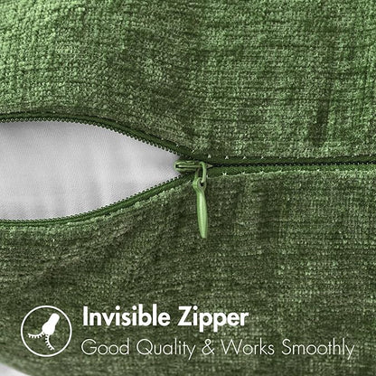 MIULEE Pack of 2 Couch Throw Pillow Covers 16x16Inch Soft Moss Green Spring Chenille Pillow Covers for Sofa Living Room Solid Dyed Pillow Cases