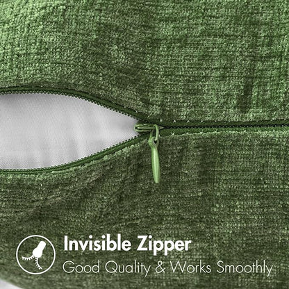 MIULEE Pack of 2 Couch Throw Pillow Covers 12x20Inch Soft Moss Green Spring Chenille Lumbar Pillow Covers for Sofa Living Room Solid Dyed Cases