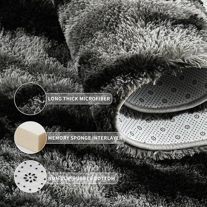 Tepook Soft Fluffy Rugs for Living Room, 5x8 Shaggy Area Rug for Bedroom, Modern Shag Rug Fuzzy Carpets for Kids, Plush Indoor Nursery Home Decor Rug with Non-Slip Bottom, Black Grey
