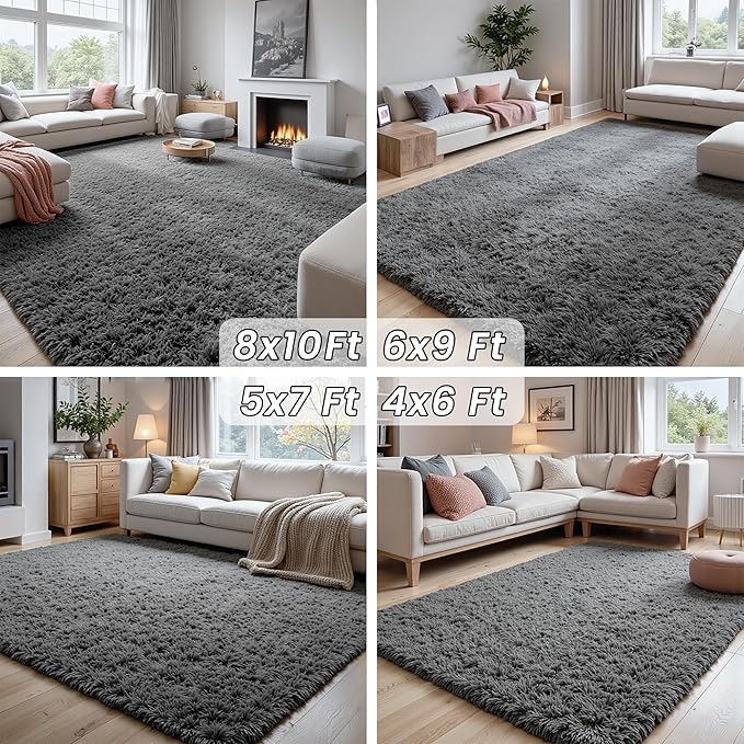 5x8 Area Rugs for Living Room: Soft Fluffy Shag Grey Rugs for Bedroom, Non Slip Large Fuzzy Plush Rug Indoor Floor Carpet for Nursery Kids Boys Girls Room, Dorms, Playroom, Modern Home Decor