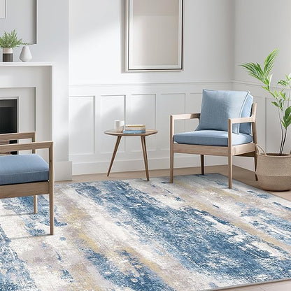BEIMO Area Rugs 5x7 for Living Room Bedroom, Modern Abstract Machine Washable Soft Blue Rug, Floor Carpet with Non Slip Backing for Dining Room