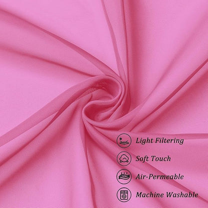 Chyhomenyc Hot Pink Sheer Curtains 30 inch Length 2 Panels, Light Filtering Voile Rod Pocket Short Window Curtians for Bathroom Living Room Farmhouse Small Windows, 42Wx30L inches