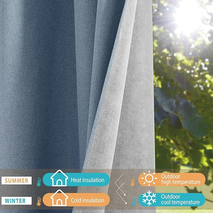 NICETOWN Stone Blue Full Shade Faux Linen Curtain Panels 90" Long, Pair of Energy Smart & Noise Blocking Out Blackout Drapes for Guest Room Window, Thermal Insulated Lined Window Dressing (52 inch)