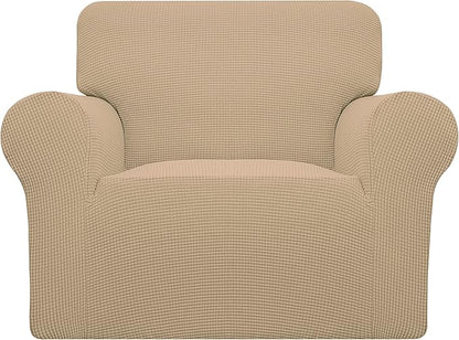 Easy-Going Stretch Chair Sofa Slipcover 1-Piece Couch Sofa Cover Furniture Protector Soft with Elastic Bottom for Kids, Pet. Spandex Jacquard Fabric Small Checks (Chair, Sand)