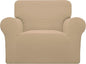 Easy-Going Stretch Chair Sofa Slipcover 1-Piece Couch Sofa Cover Furniture Protector Soft with Elastic Bottom for Kids, Pet. Spandex Jacquard Fabric Small Checks (Chair, Sand)