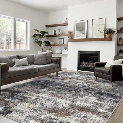 BEIMO Area Rugs 6x9 for Living Room Bedroom, Modern Abstract Machine Washable Soft Dark Gray Rug, Floor Carpet with Non Slip Backing for Dining Room