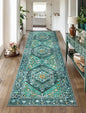 SERISSA Boho Washable Runner Rug, 2'6"x8' Rug Runner Non-Slip Vintage Teal Hallway Kitchen Runner Rug Ultra Soft Print Distressed Tribal Floor Carpet Runner for Bedroom Bathroom Laundry Room