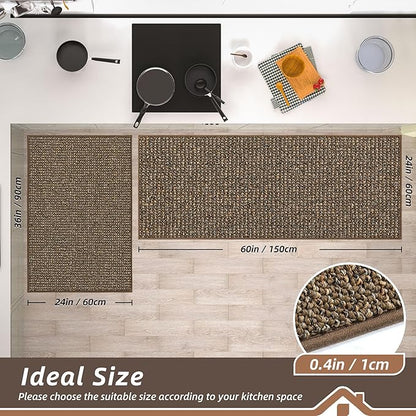 BEQHAUSE Kitchen Rugs and Mats 2PCS, Non-Slip Kitchen Mats for Floor, Absorbent and Stain Resistant Kitchen Runner, Machine Washable Rugs for Kitchen, Laundry & Sink, 24"x36"+24"x60", Brown