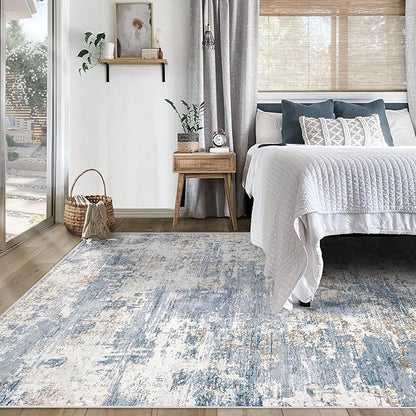XLUEZ 5x7 Area Rugs for Living Room, Washable Modern Abstract Large Area Rug Neutral Soft Non Slip Kids Rug Stain Resistant Indoor Carpet for Bedroom Nursery Dining Room Playroom(Blue, 5'x7')