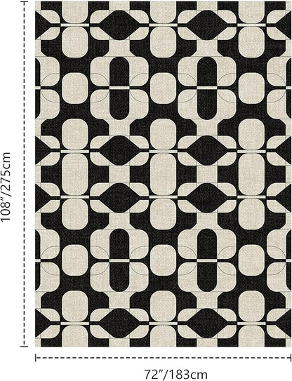 Latte&Fog 6x9 Area Rugs for Living Room Bedroom, Black Vintage Washable Rug, Boho Non Slip Low Pile Carpet for Indoor Dining Room, Dorm, Classroom,College Dorm,Farmhouse and Home Office - Black Beige
