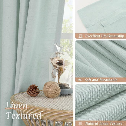 LAMIT Bedroom Linen Curtains 45 Inch Long, Light Filtering Neutral Window Curtains Farmhouse Boho Rod Pocket Room Decor Panels for Small Window/Living Room, 2 Panels, 42 x 45 Inch, Light Blue