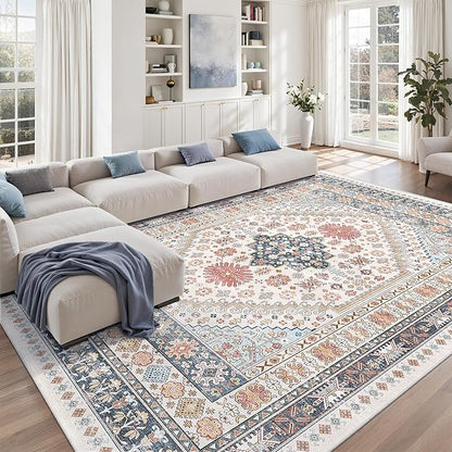 zesthome 10x12 Area Rugs for Living Room,Non-Slip Backing Washable Rugs,Vintage Large Area Rug，Stain Resistant Home Decor Rug (Multi,10'x12')